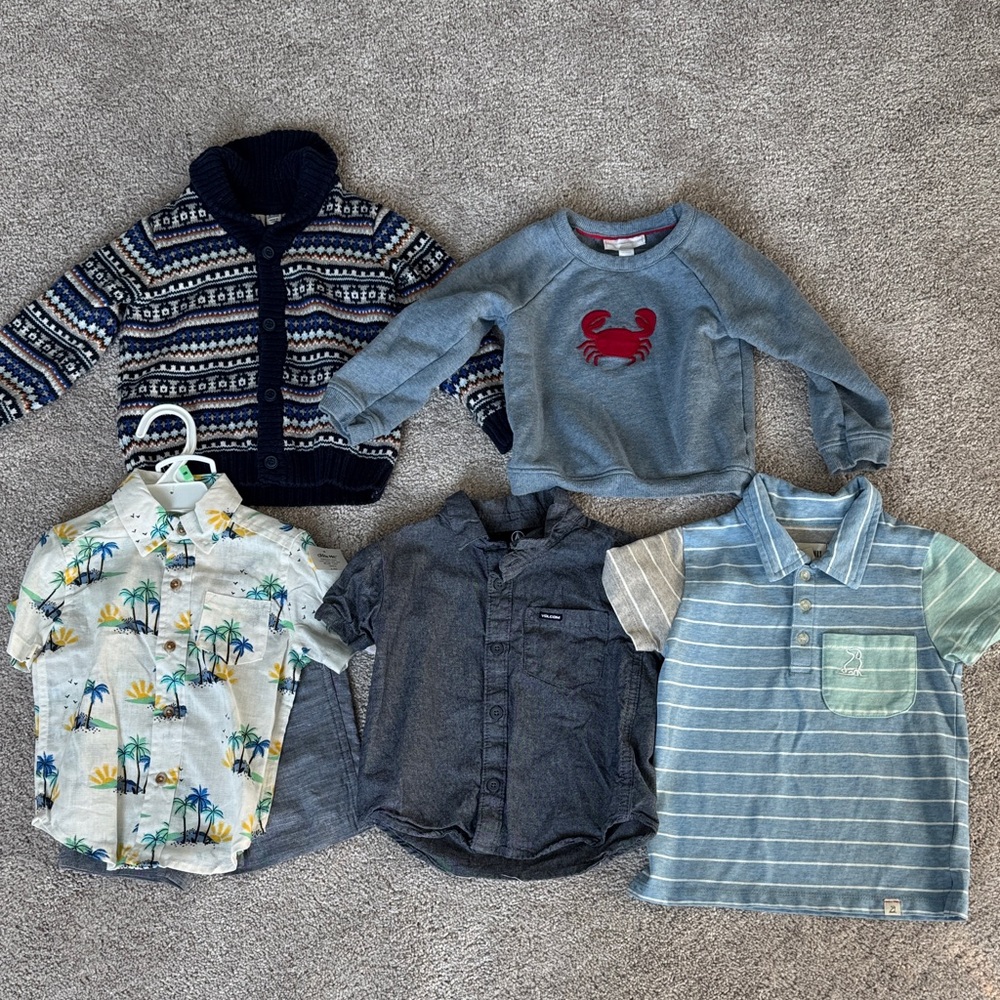 Shirts and sweaters ranging from 18 month to 2/3 years old